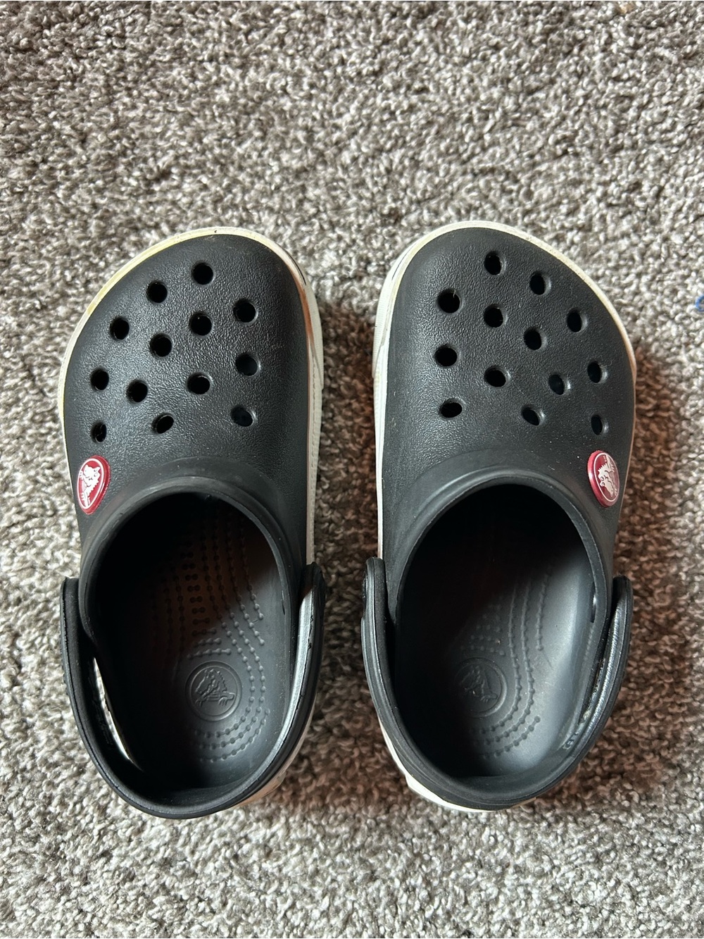 CROCS Kids Black and White Classic Clog with Red Logo